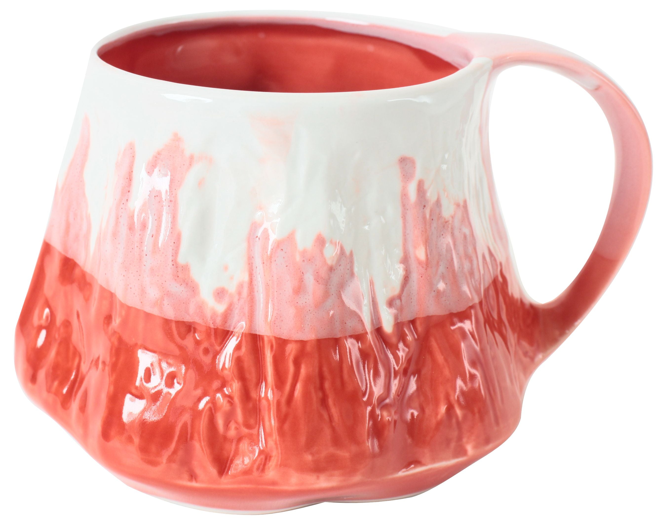 Mino Ware Japanese Pottery Mug Cup Snowy Mt.Fuji Red 10oz with