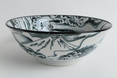 Mino ware Japanese Ceramics Ramen Noodle Donburi Bowl Dragon and Mt. Fuji Black made in Japan