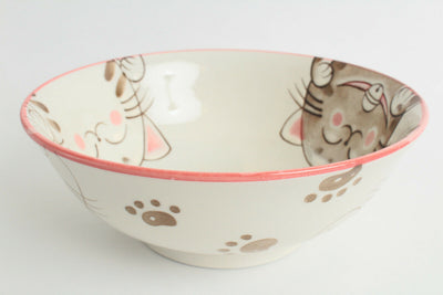 Mino ware Japanese Ceramics Ramen Noodle Donburi Bowl Smiling Cats Pink made in Japan