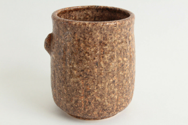 Mino ware Japanese Pottery Yunomi Chawan Tea Cup Owl Raised Coffee Brown Japan