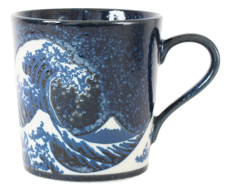 Mino ware Japanese Ceramics Mug Cup Big Wave & Mt. Fuji Navy Blue made in Japan