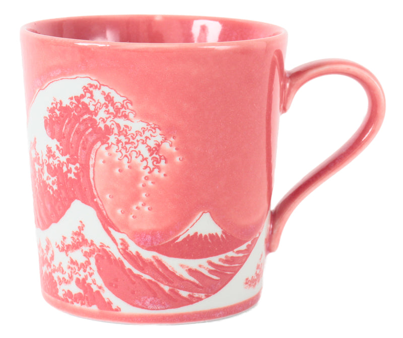 Mino ware Japanese Ceramics Mug Cup Big Wave & Mt. Fuji Navy Red made in Japan