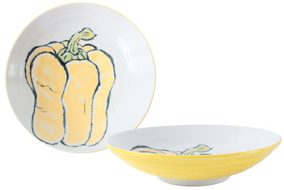 Mino ware Japanese Ceramics Pasta Plate Yellow Bell Pepper Set of Two made in Japan