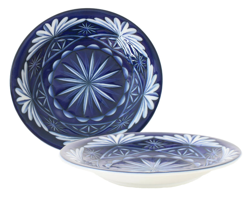 Mino ware Japanese Ceramics 8.7-inch Plate Set of 2, Kiriko Pattern, Blue Made in Japan