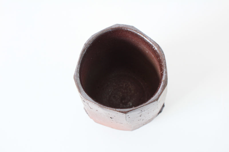 Bizen ware Japanese Pottery Yunomi Chawan Tea Cup, Tree Trunk, Rusty Brown, Made in Japan