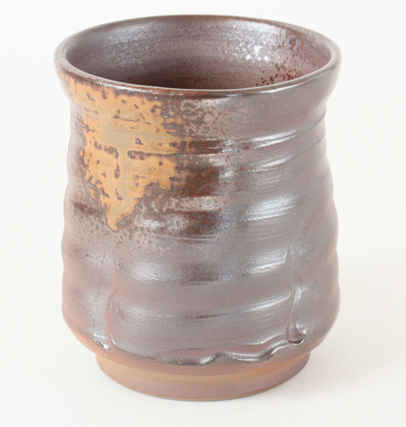 Bizen ware Japanese Pottery Yunomi Chawan Tea Cup, Hourglass Shape, Rusty Brown, Made in Japan