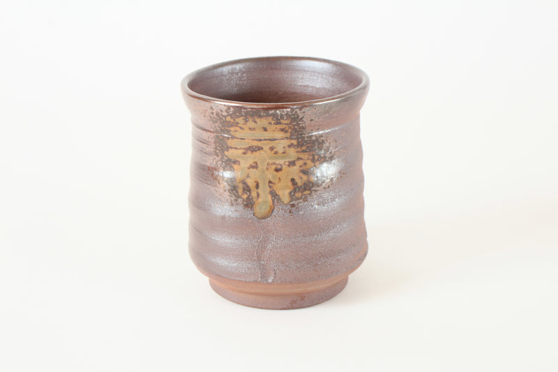 Bizen ware Japanese Pottery Yunomi Chawan Tea Cup, Hourglass Shape, Rusty Brown, Made in Japan