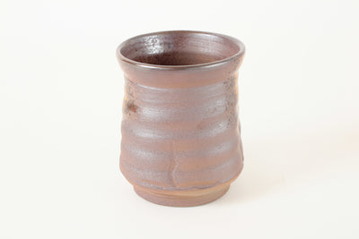 Bizen ware Japanese Pottery Yunomi Chawan Tea Cup, Hourglass Shape, Rusty Brown, Made in Japan