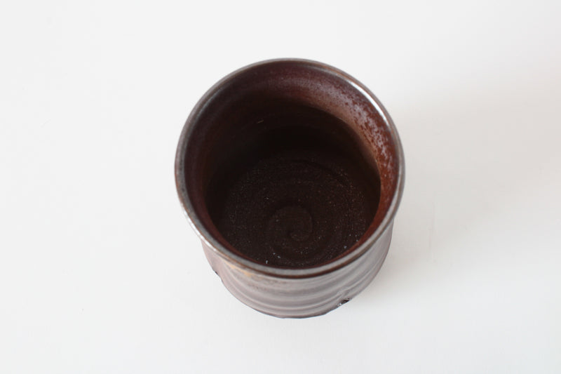 Bizen ware Japanese Pottery Yunomi Chawan Tea Cup, Hourglass Shape, Rusty Brown, Made in Japan