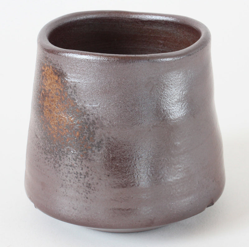 Bizen ware Japanese Pottery Yunomi Chawan Tea Cup, Trapezoid, Rusty Brown, Made in Japan