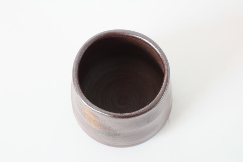 Bizen ware Japanese Pottery Yunomi Chawan Tea Cup, Trapezoid, Rusty Brown, Made in Japan