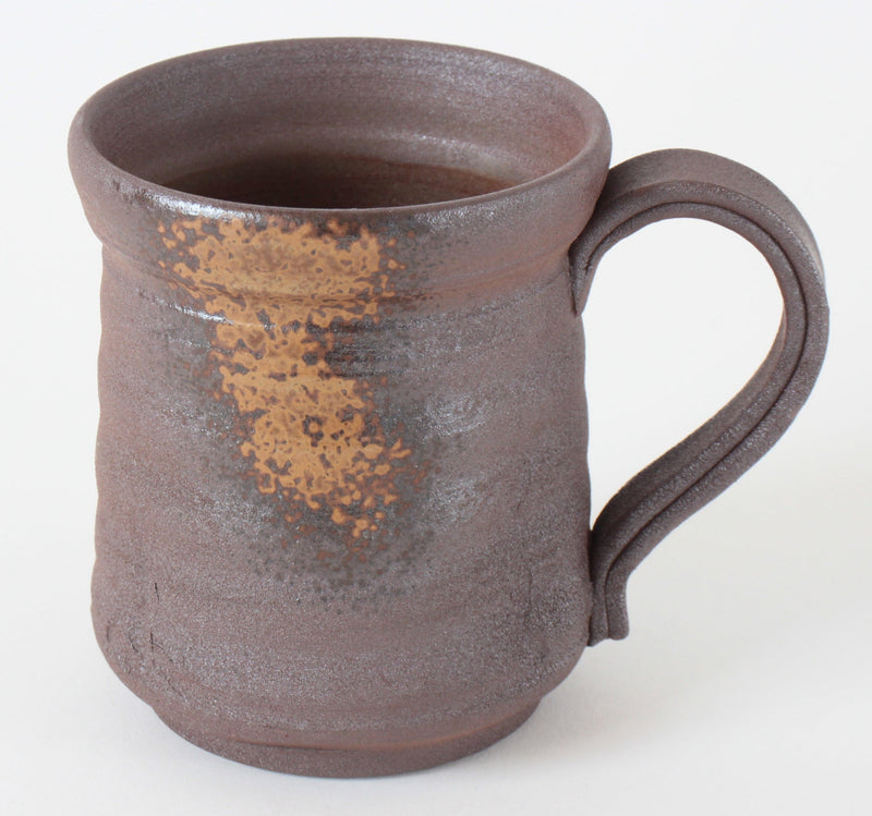 Bizen ware Japanese Pottery Mug Cup, Rusty Brown, Hourglass Shape, Made in Japan