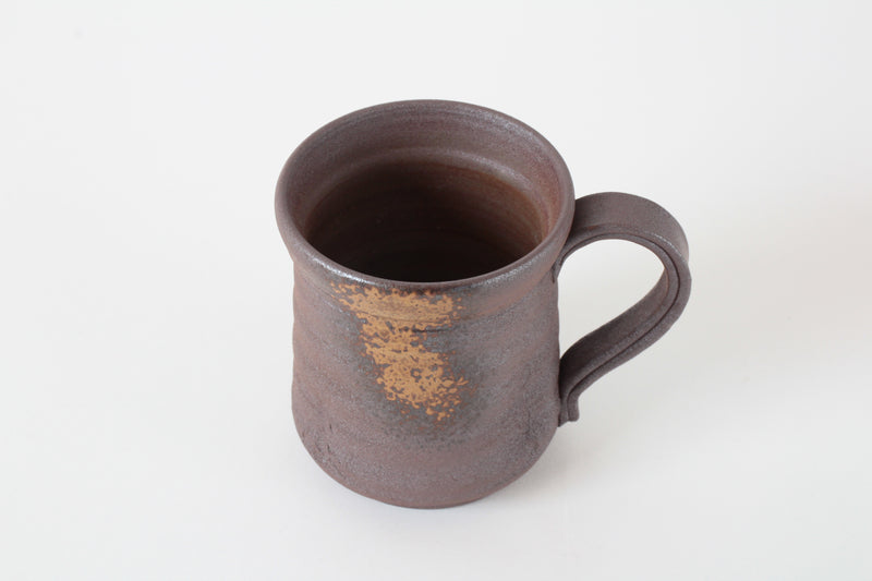 Bizen ware Japanese Pottery Mug Cup, Rusty Brown, Hourglass Shape, Made in Japan