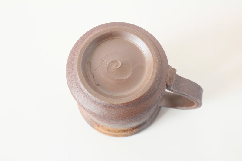 Bizen ware Japanese Pottery Mug Cup, Rusty Brown, Hourglass Shape, Made in Japan