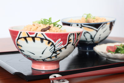 Mino ware Japanese Ceramics Rice Bowl Red Tabby Cat & Calico Cat made in Japan