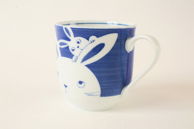 Mino Ware Japanese Ceramic Mug Cup Parent-Child Ema Rabbit Made in Japan