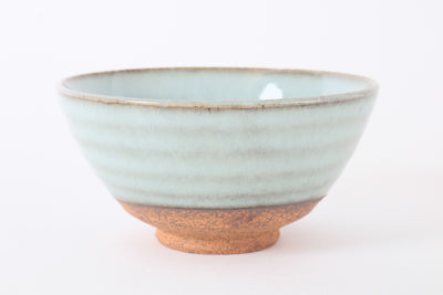 Mino ware Japanese Pottery Rice Bowl Milky White Glaze w/ Green Stripe