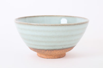 Mino ware Japanese Pottery Rice Bowl Milky White Glaze w/ Green Stripe
