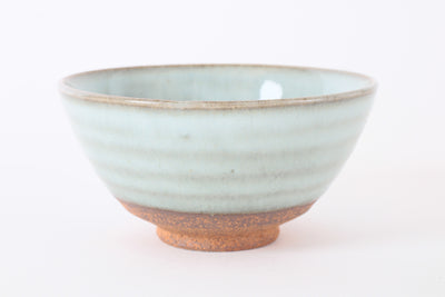 Mino ware Japanese Pottery Rice Bowl Milky White Glaze w/ Green Stripe