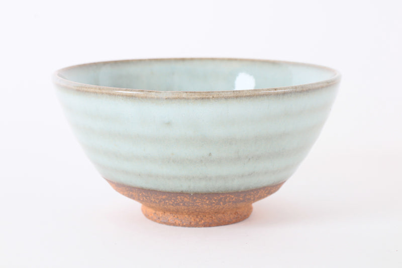 Mino ware Japanese Pottery Rice Bowl Milky White Glaze w/ Green Stripe