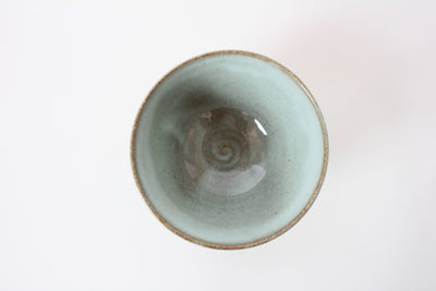 Mino ware Japanese Pottery Rice Bowl Milky White Glaze w/ Green Stripe