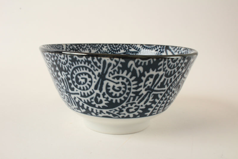 Mino ware Japan Ceramics Large Rice Bowl Dragonfly Spiral Bracken Blue (40)