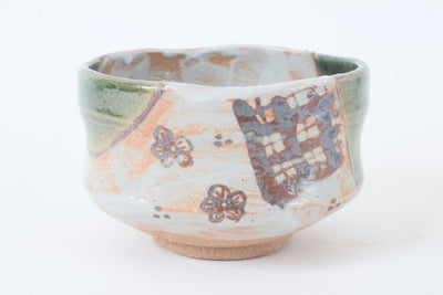 Mino ware Japanese Pottery Tea Ceremony Matcha Bowl Flower Drawn In Rust