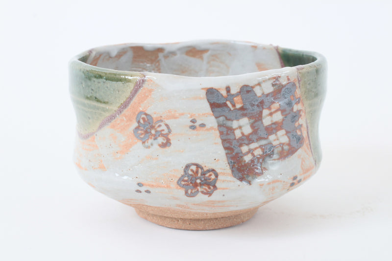 Mino ware Japanese Pottery Tea Ceremony Matcha Bowl Flower Drawn In Rust