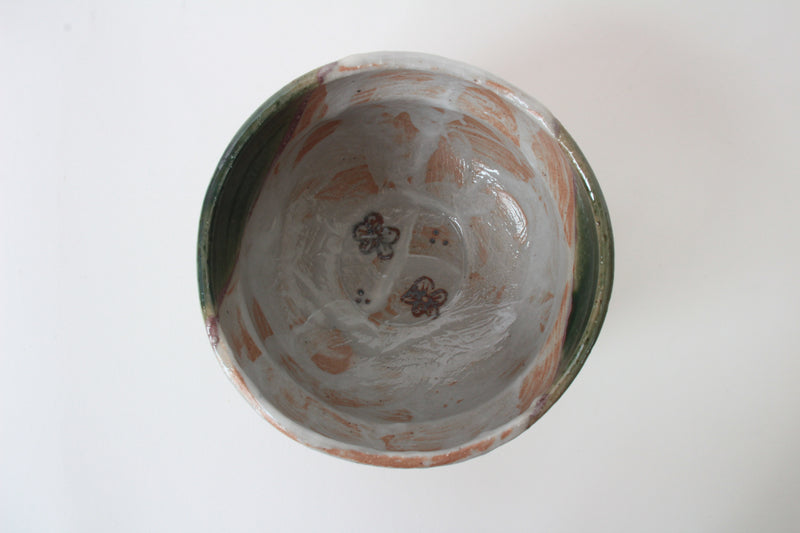Mino ware Japanese Pottery Tea Ceremony Matcha Bowl Flower Drawn In Rust