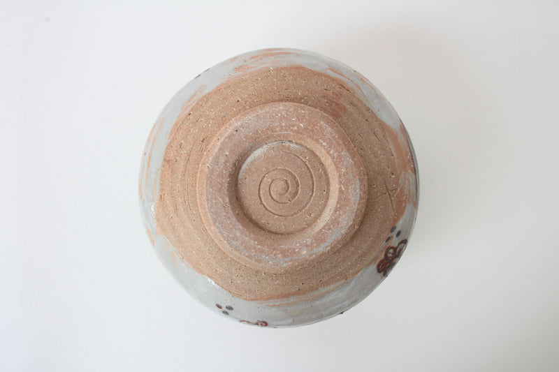 Mino ware Japanese Pottery Tea Ceremony Matcha Bowl Flower Drawn In Rust