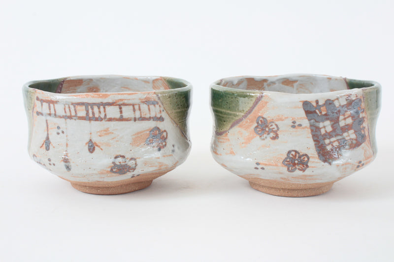 Mino ware Japanese Pottery Tea Ceremony Matcha Bowl Flower Drawn In Rust