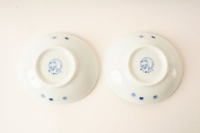 Mino ware Japanese Ceramics Set of two small oval deep plates with two different cat designs(Tuxedo,Calico)