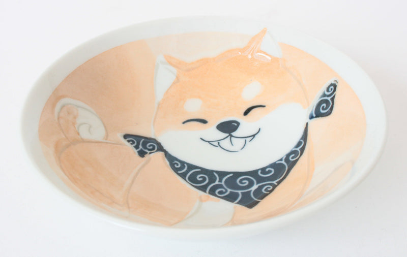 Mino ware Japanese Ceramics Plate Smiling Dog Shibaken made in Japan