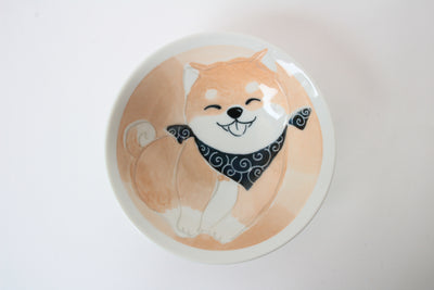 Mino ware Japanese Ceramics Plate Smiling Dog Shibaken made in Japan