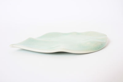 Mino ware Japanese Ceramics Leaf Shaped Plate Tea Green Color made in Japan