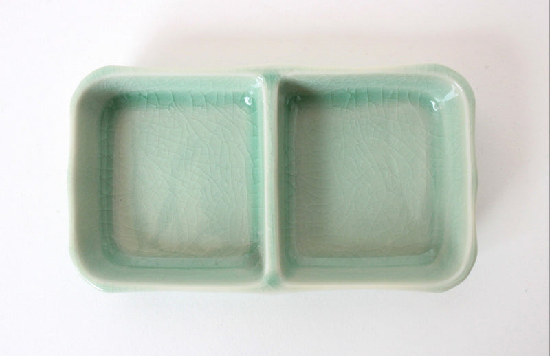 Mino ware Japanese Ceramics Two Section Plate Tea Green Color made in Japan (M)