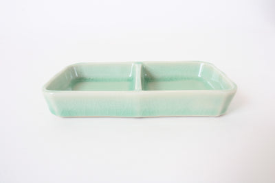 Mino ware Japanese Ceramics Two Section Plate Tea Green Color made in Japan (M)