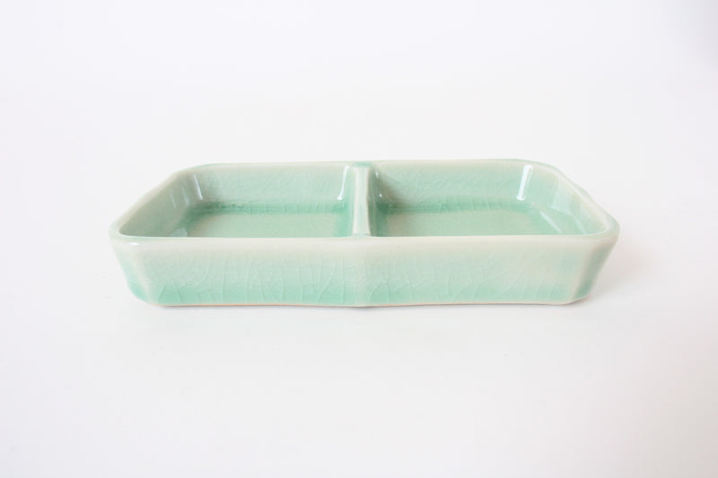 Mino ware Japanese Ceramics Two Section Plate Tea Green Color made in Japan (M)