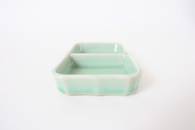 Mino ware Japanese Ceramics Two Section Plate Tea Green Color made in Japan (M)