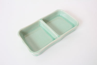 Mino ware Japanese Ceramics Two Section Plate Tea Green Color made in Japan (M)