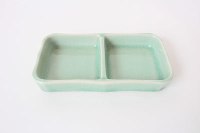 Mino ware Japanese Ceramics Two Section Plate Tea Green Color made in Japan (M)