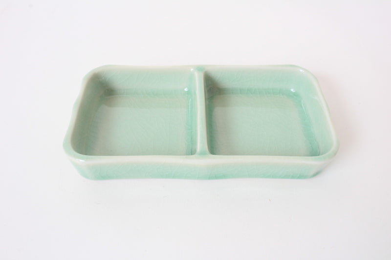 Mino ware Japanese Ceramics Two Section Plate Tea Green Color made in Japan (M)
