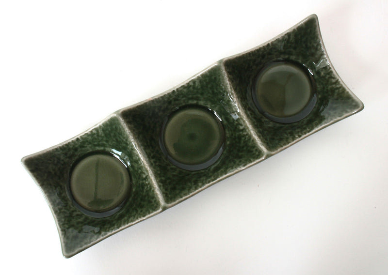 Mino ware Japanese Ceramics Three Section Plate Matcha Green made in Japan (S)