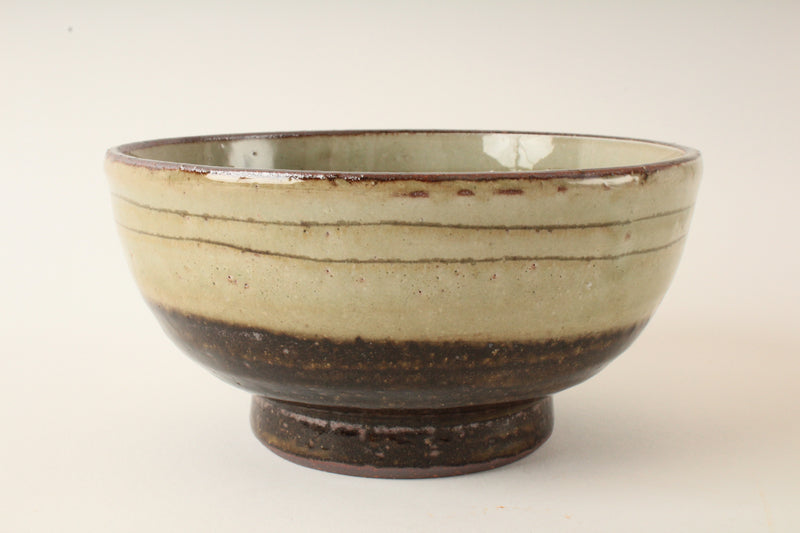 Mino ware Japanese Pottery Hand-crafted Ramen Donburi Bowl Brown & Off White Glaze made in Japan