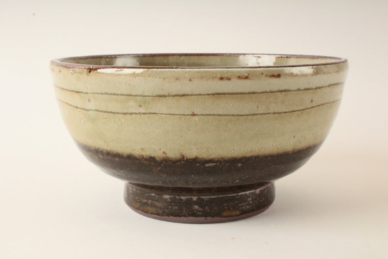 Mino ware Japanese Pottery Hand-crafted Ramen Donburi Bowl Brown & Off White Glaze made in Japan