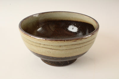 Mino ware Japanese Pottery Hand-crafted Ramen Donburi Bowl Brown & Off White Glaze made in Japan