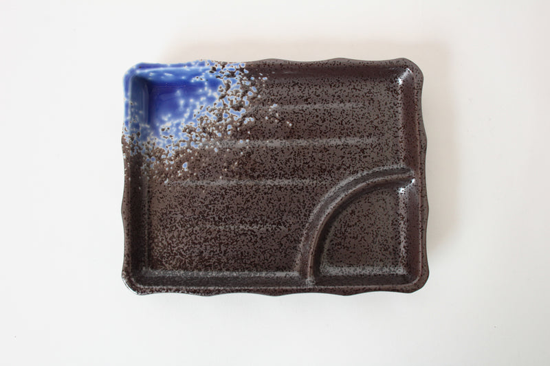 Mino ware Japanese Ceramics Black Rectangle Plate Accented With Blue