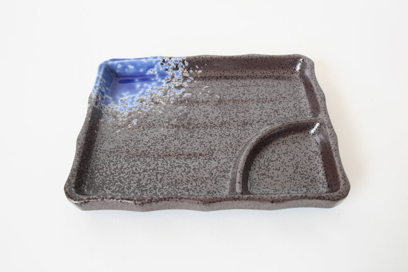 Mino ware Japanese Ceramics Black Rectangle Plate Accented With Blue