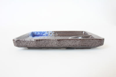 Mino ware Japanese Ceramics Black Rectangle Plate Accented With Blue