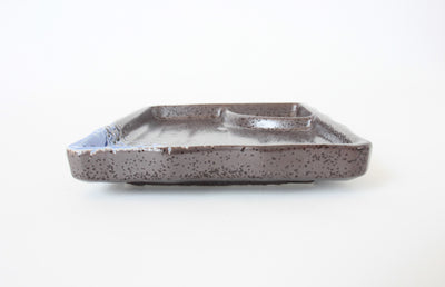 Mino ware Japanese Ceramics Black Rectangle Plate Accented With Blue
